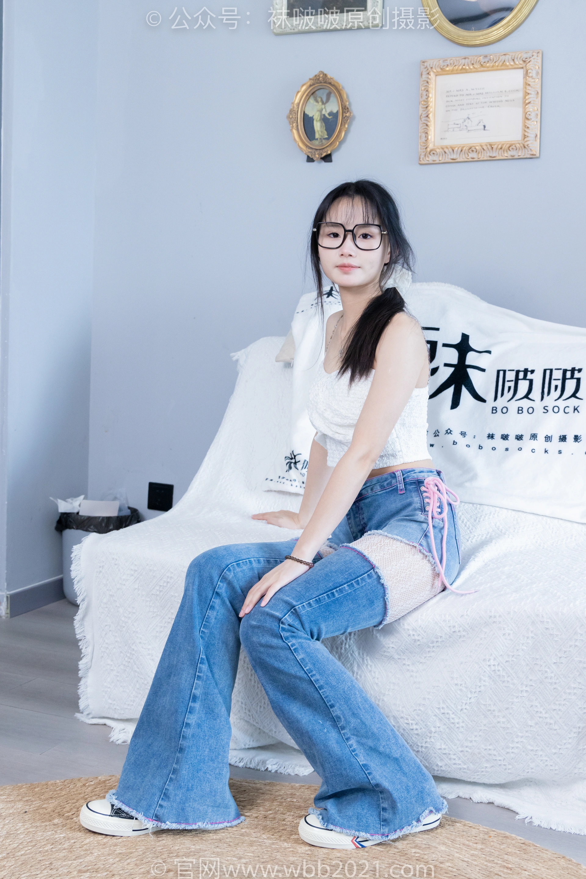 [BoBoSocks袜啵啵] NO.372 甜甜圈-板鞋、白色蕾丝袜、可拆卸牛仔裤、裤里丝（花絮版） 3