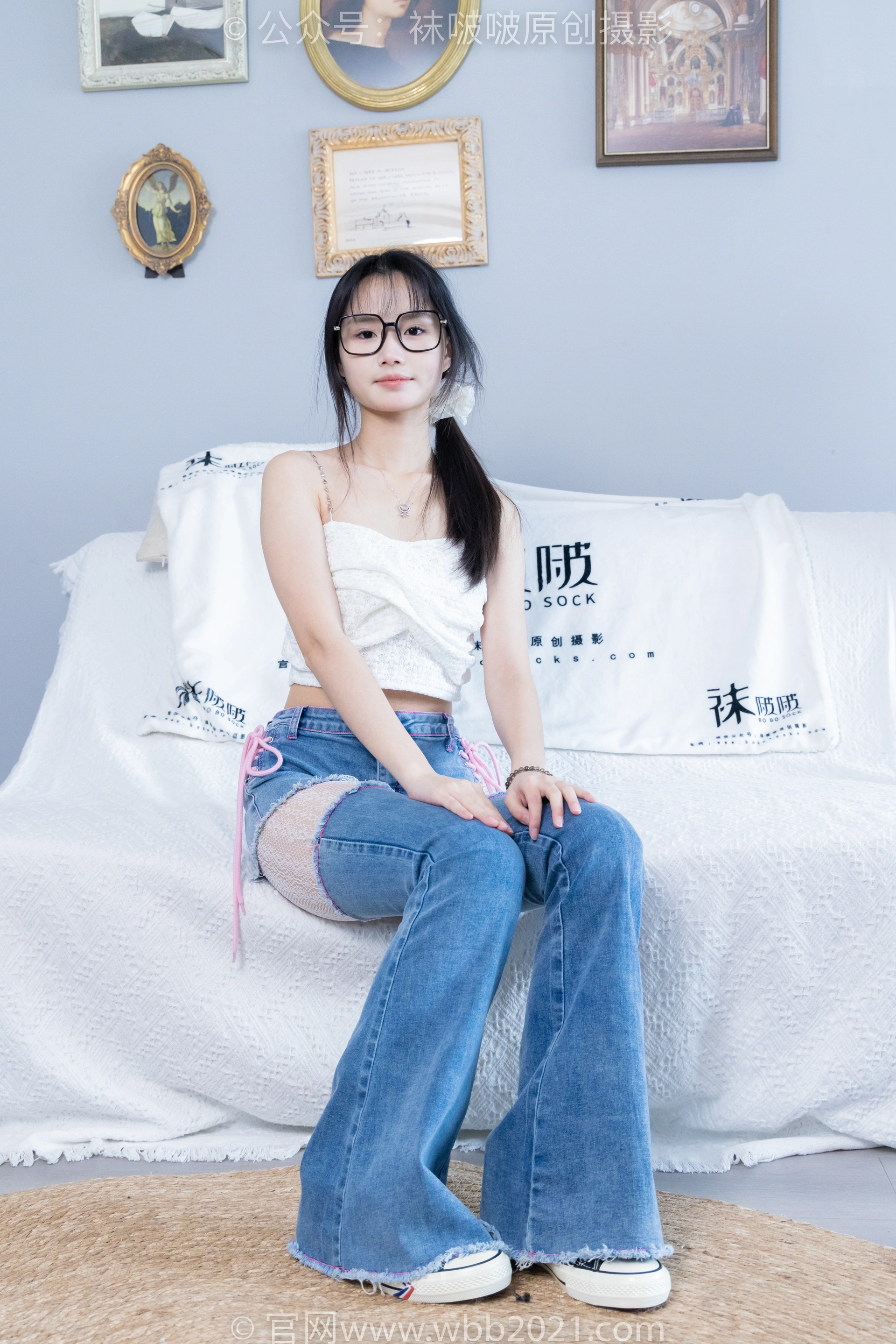 [BoBoSocks袜啵啵] NO.372 甜甜圈-板鞋、白色蕾丝袜、可拆卸牛仔裤、裤里丝（花絮版） 1